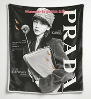 Prada Karina 2024 Campaign Print Flannel Throw Blanket Dark Grey Black Sofa Cover IMG_2851